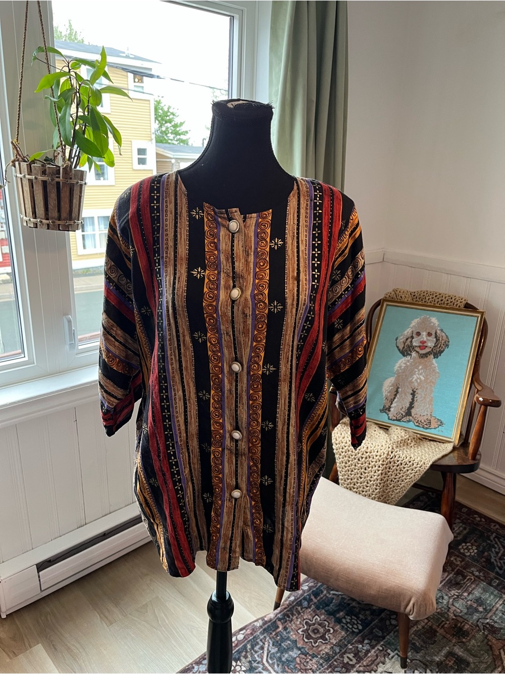 Vintage Bohemian Striped Button-Front Cardigan Jacket Size L Fit